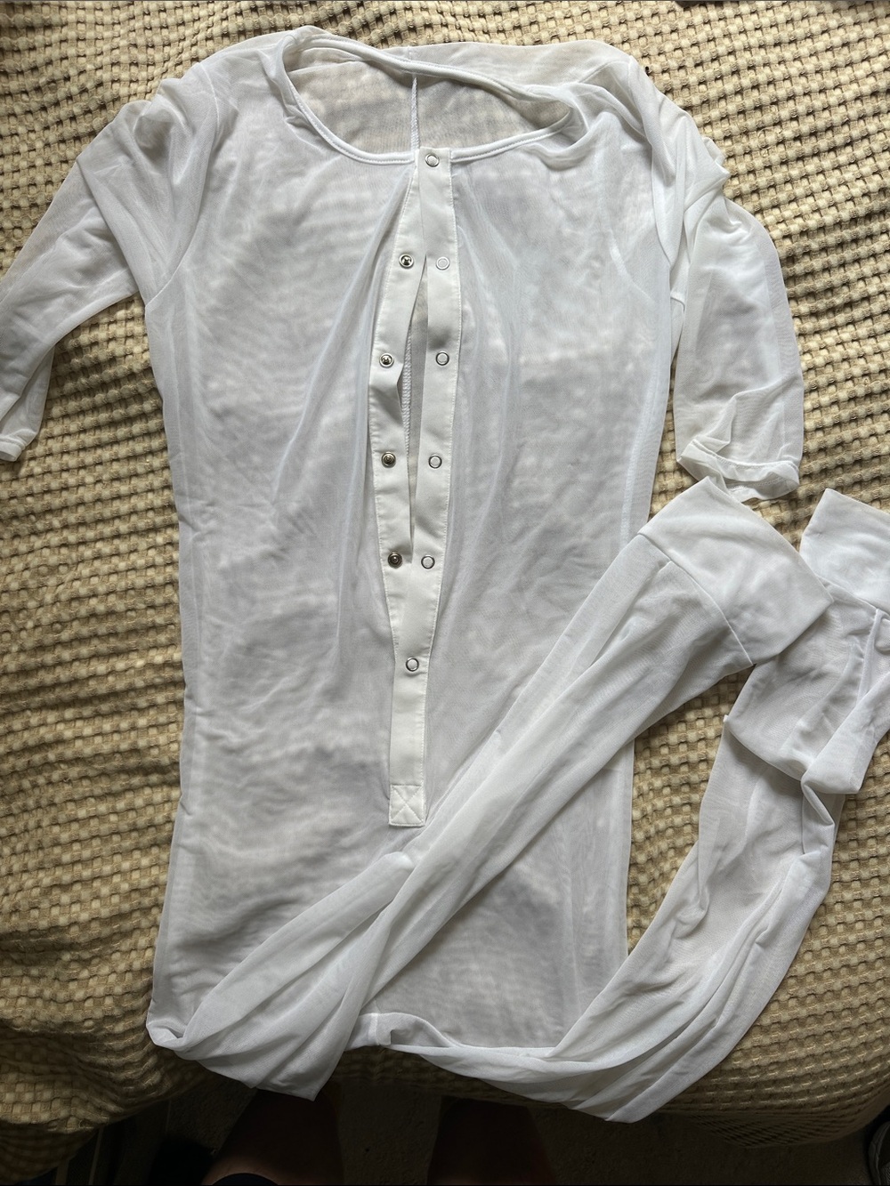 NWOT Men's White Sheer Long-Sleeve Mesh Onesie